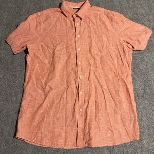Livergy Linen Blend Short Sleeve Button Down Shirt Mens XL Pink Pocket Casual